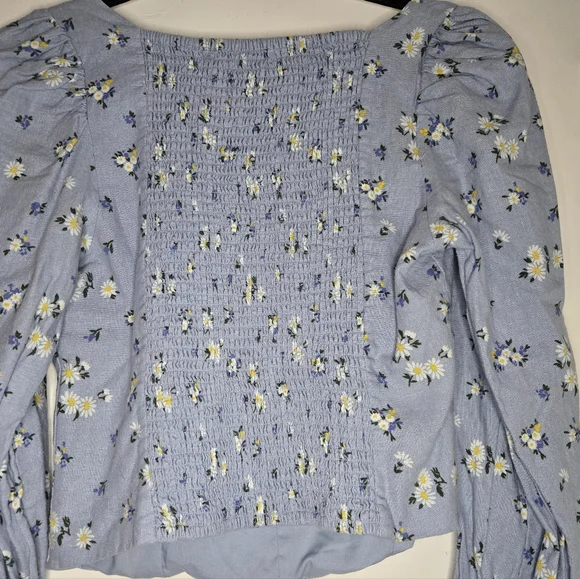 Blue Corset Style Floral Long Sleeve Crop Top - Women's Medium - Picture 7 of 9